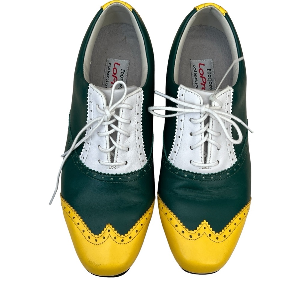 FOOTJOY LOPRO COLLECTION SPECTATOR GOLF SHOES LEATHER GREEN/YELLOW/WHITE 6 1/2